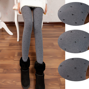  秋冬季韩版 波点爱心 显瘦九分 打底裤 加厚加绒 女士 保暖裤靴裤