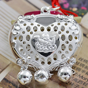  S999千足银 纯银百福锁 长命富贵宝宝长命锁 婴儿银锁 镂空吊项坠