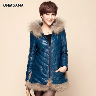  新款 绵羊皮中长款真皮皮衣女 貉子毛领 海宁羽绒服皮衣外套