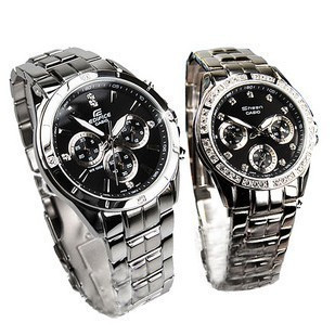  正品casio情侣手表 一对钢带EF-544D-1A SHN-3013D-1A情侣对表