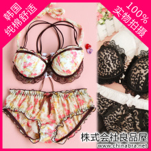 株!日系超仙聚拢豹纹性感挂脖蕾丝文胸套装可爱少女前扣内衣套装
