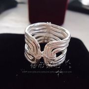 『系石』950纯银手工，拉丝回字形，曲线缠丝个性戒指