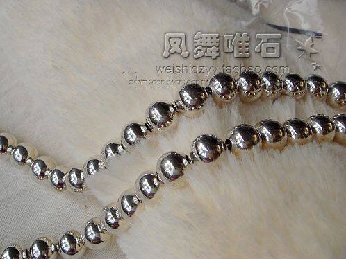 【唯石进口<span class=H>精品</span>】925纯银佛珠款.8mm泰银光珠项链.包快递