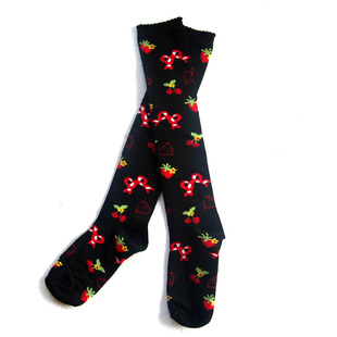 lolita中筒袜子美好大蕾丝花边草莓袜，爱心蝴蝶结袜子