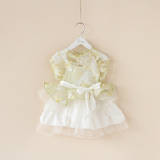 女童连衣裙夏儿童(夏儿童)欧根纱花朵罩衫吊带裙，两件套宝宝网纱背心裙