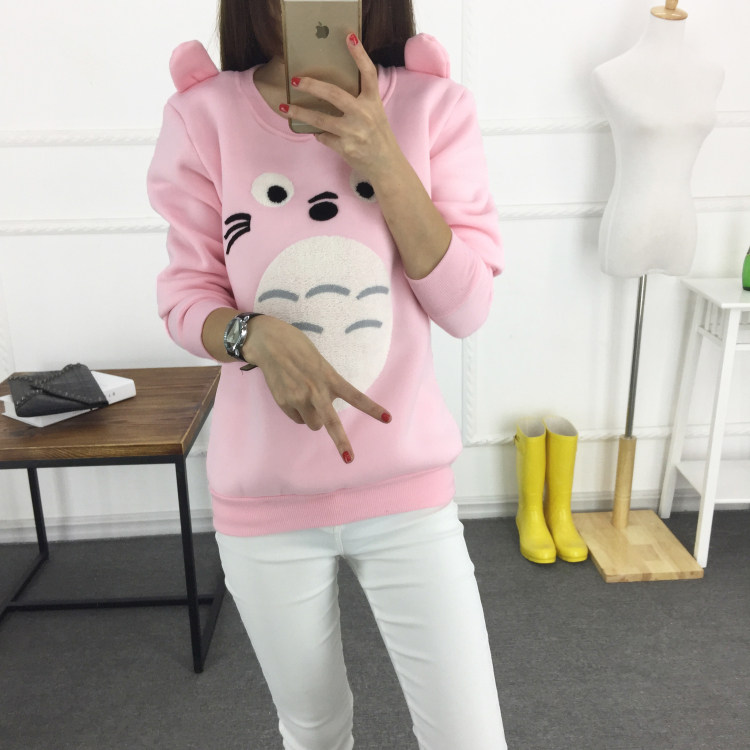 2015韩版原宿宽松bf风卡通学生龙猫长袖卫衣女套头外套加绒加厚潮