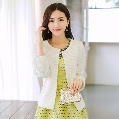 名媛气质小香风短外套<em>女春秋百搭</em>白色长袖圆领