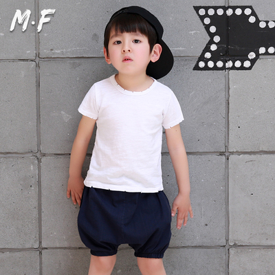 男童短袖t恤夏 纯棉儿童中小童纯色圆领竹节棉