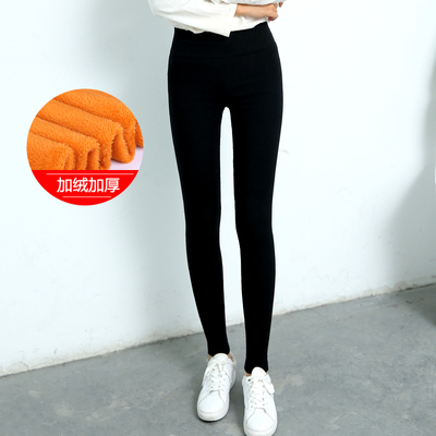 加绒加厚打底裤外穿女士高腰小脚裤紧身大码长