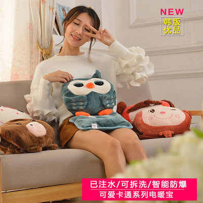 健能暖手宝防爆热水袋暖宝宝充电暖袋韩版卡通毛绒可折洗包邮