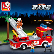 小鲁班小颗粒拼装积木云梯，消防车6岁以上男孩子益智玩具兼容乐高
