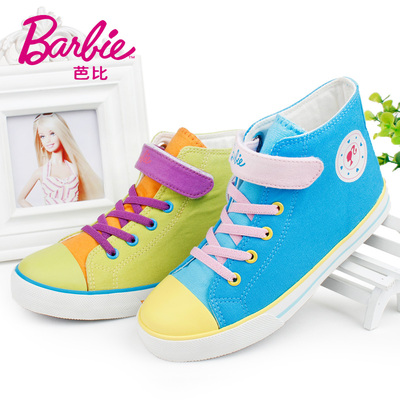 特价清仓芭比童鞋2016春夏款中大童帆布鞋女韩版撞色拼接学生高帮