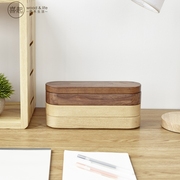 胡桃木实木文具盒三层笔盒 创意办公桌面整理盒 木质杂物盒收纳盒