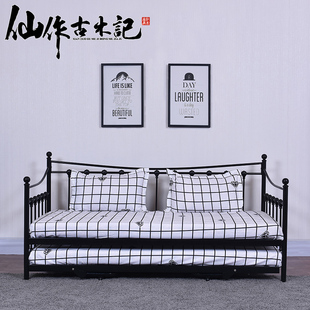 欧式铁艺沙发床铁床双人床单人，可伸缩床抽拉床铁架床多功能床1.8