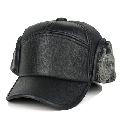 老人帽冬天户外皮质鸭舌帽男士中老年人护耳保暖帽爸爸帽老人潮