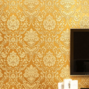 欧式3d立体大马士革植绒，无纺布自粘墙纸卧室客厅，电视背景墙壁纸