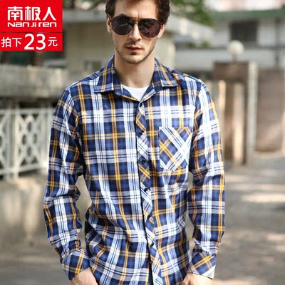 南极人 2014秋装男士长袖衬衫休闲衬衣男长袖格子衬衫男长袖男装