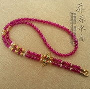 玫红玛瑙水晶项链三尊金色泰国佛牌毛衣挂链可定制其他款式