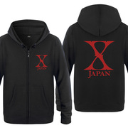 X-japan 音乐摇滚 秋冬男式抓绒拉链卫衣开衫绒衫加绒外套帽衫
