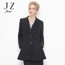 JUZUI玖姿女装 专柜正品2015秋款中长休闲修身时尚黑色风衣图片