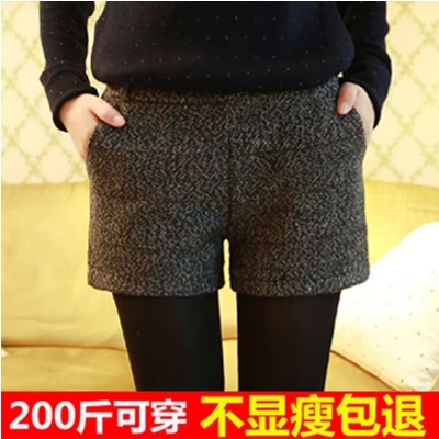 上下架计划:特超大码女装200斤秋装胖mm冬款加肥加大码毛呢短裤加厚靴裤女潮