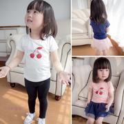 2017夏装女童短袖t恤1-2-3-4岁宝宝，纯棉薄上衣，小童韩版百搭打底衫