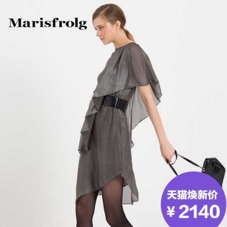 Marisfrolg/玛丝菲尔女装时尚荷叶边不规则裙真丝连衣裙专柜正品商品大图