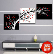 黑白红发财树 装饰画客厅 现代无框画 简约三联画餐厅墙挂画抽血