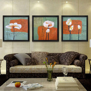 三联有框 装饰 客厅 现代画中式 仿油画花卉 沙发背景墙 餐厅卧室