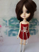 唐果娃娃衣服红色，毛线裹胸连衣裙毛线短裙娃衣，白色长筒靴娃鞋
