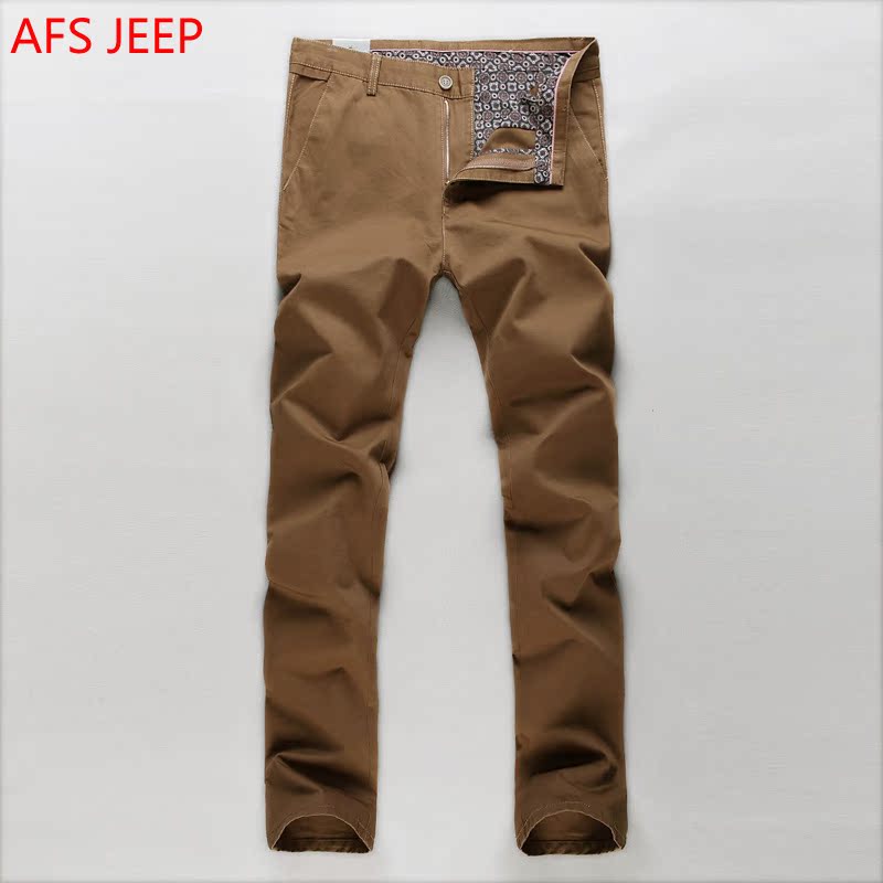 特价男裤AFS JEEP/战地吉普休闲裤男直筒中腰修身加大码深蓝色裤