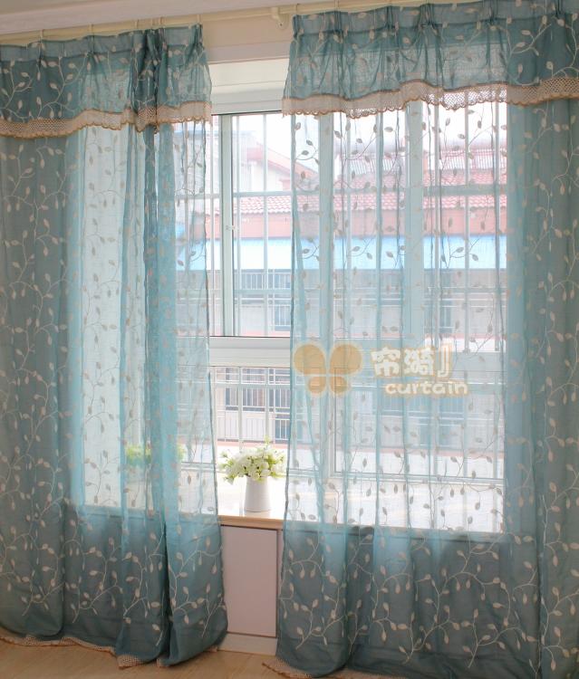 青藤 蓝色美式法式刺绣成品窗帘窗纱 客厅卧室阳台飘窗窗纱帘帘头在类目 居家布艺, 窗帘门帘及配件, 定制窗帘中 - 来自Buy2taobao.com提供专业的淘宝代购服务