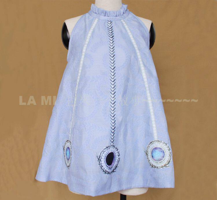 2015欧美夏装无袖复古大摆公主连衣裙新款刺绣贴花孔雀印花蓬蓬裙