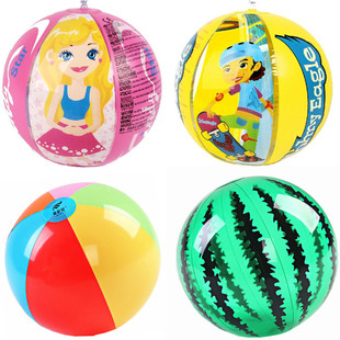 卡通pvc充气戏水球西瓜，沙滩球六色彩球，儿童宝宝水上乐园玩具足球