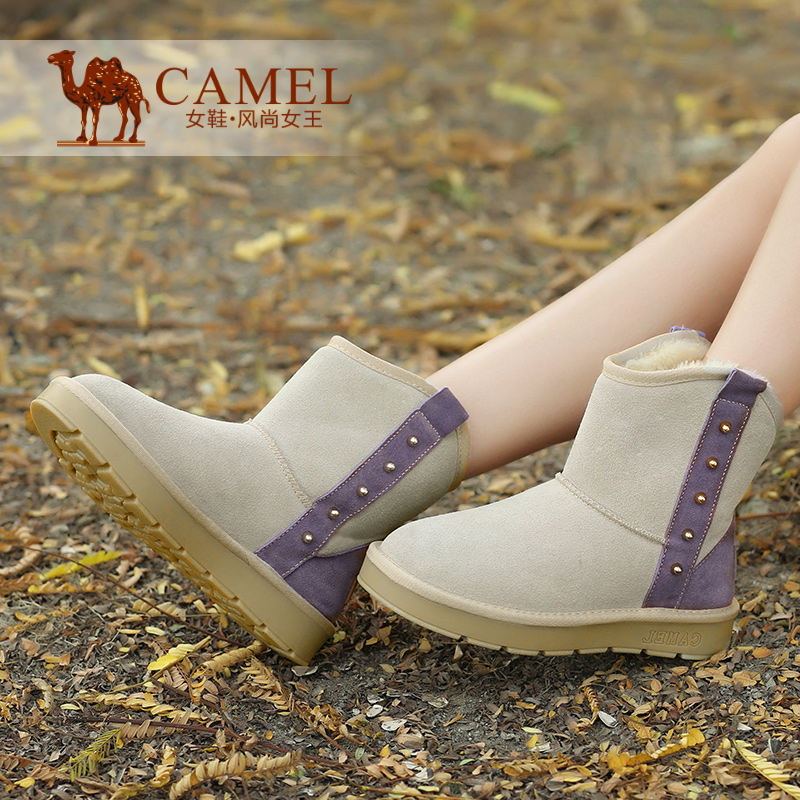 聚Camel骆驼女鞋雪地靴 2014冬季新款舒适保暖磨砂皮平跟短筒靴子