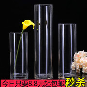 落地直筒水培百合富贵竹透明玻璃花瓶鱼缸婚庆路引圆柱形花瓶