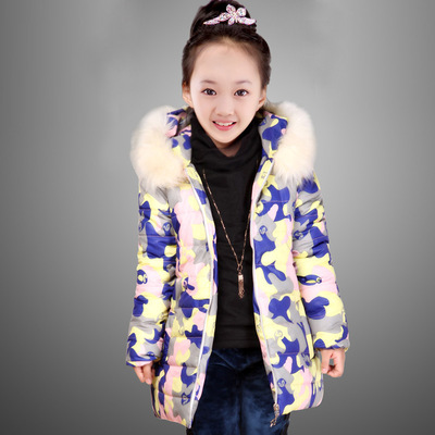 标题优化:2014新款韩版儿童外套女童冬款中大儿童彩色毛领外套童装