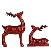 红木梅花鹿手工艺品摆件，家居动物摆设实木雕刻对鹿情侣婚庆