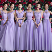 伴娘服长款女2022冬韩版紫色伴娘裙姐妹团显瘦毕业合唱晚礼服