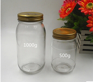 透明蜂蜜罐头腐乳玻璃瓶子1000ml500g圆带盖密封罐子蜂蜜瓶子
