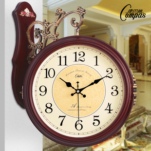 康巴丝欧式双面挂钟客厅创意大号时钟，两面钟田园(钟，田园)简约静音石英钟表