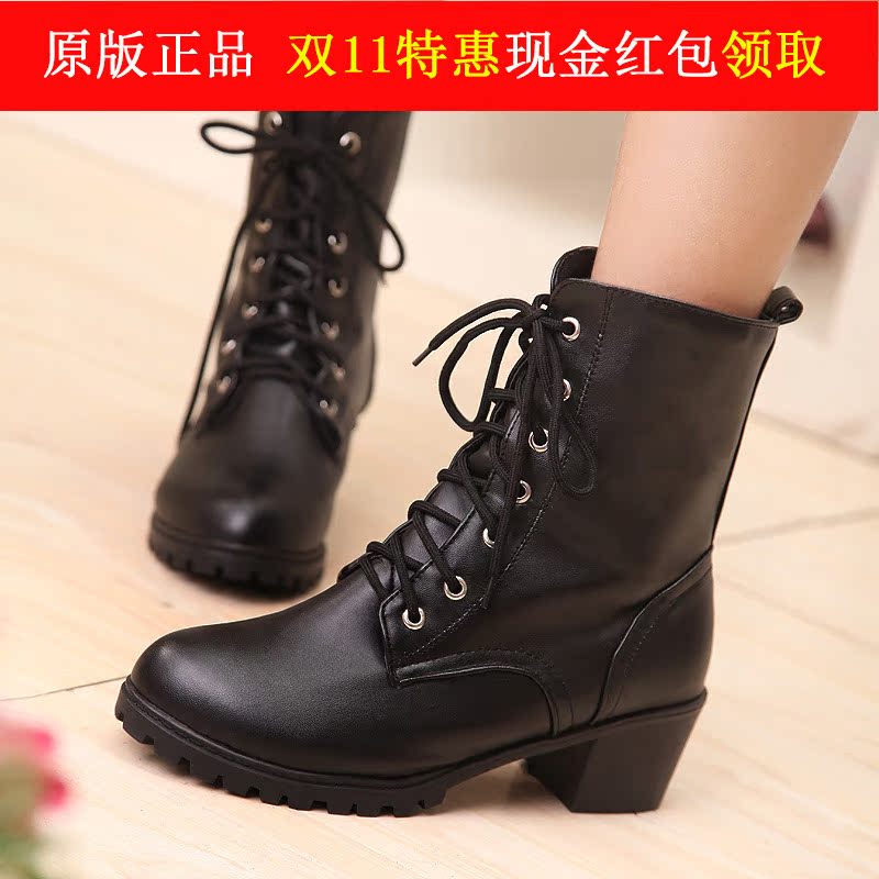 2014秋冬季韩版新款女马丁靴学院风粗中跟短靴英伦女靴学生单靴