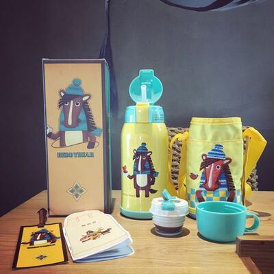 升级款韩国正品杯具熊真空不锈钢儿童保温杯卡通带吸管水壶杯子