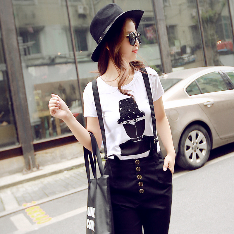 蒙面人2015夏季新款奥戴尔棉修身印花亮片款简单学生短袖圆领t恤