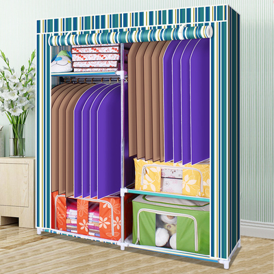 简约现代铁艺加固组合钢管加厚牛津布衣柜简易