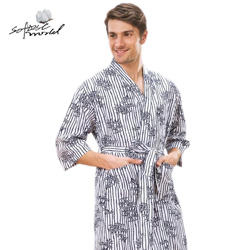 adult Spring and summer man pure cotton Thin section Bathrobe Cotton Sleeve robe Japanese kimono bathrobe Add fertilizer XLin the Lingerie/Men's underwear/Tracksuit , Nightwear/Bathrobes category - from Buy2taobao.com to provide professional Taobao agent buy service