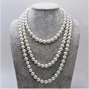 珍珠10-11MM天然淡水珍珠项链多层毛衣链 大溪地白色珠