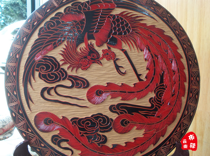云南民族特色传统手工艺木雕木刻画墙挂摆设装饰特产礼品-凤图腾