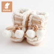 威尔贝鲁婴儿保暖脚套袜套新生儿鞋袜宝宝加厚鞋子棉鞋秋冬0-6月