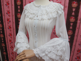 原创设计lolita洋装姬袖复古公主风长袖，衬衫修身蕾丝雪纺衫